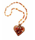 Красивый кулон-сердце из балтийского янтаря и бисера