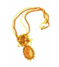 Серьги в форме цветов из светлого балтийского янтаря, бисера и ювелирного сплава